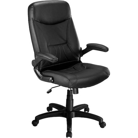Global Industrial Ergonomic Executive Chair with Flip-Up Armrests, Leather Upholstery, Black 277492